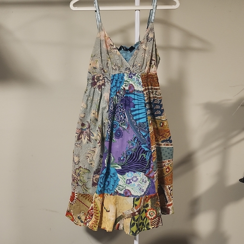 Summer Urban Heritage Boho Patchwork Mini Dress Womens M | Festival Cottagecore